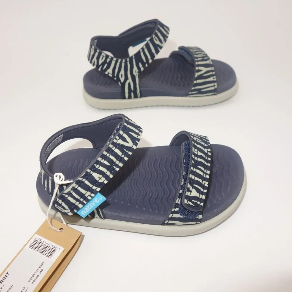 NEW NATIVE Charley Gray Blue Zebra Sandals Hook & Loop Little Kids Toddlers C4